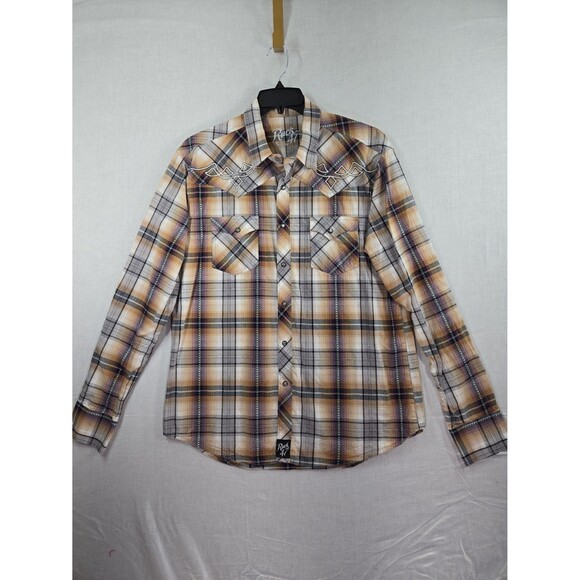 Wrangler Rock 47 Pearl Snap Plaid Shirt Mens XL Embroidered Western Cowboy Rodeo - Picture 2 of 11